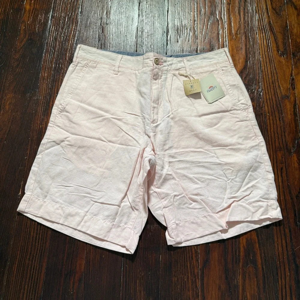NWT Faherty Shorts Mens 30 Pink Summer Malibu Linen Blend 9